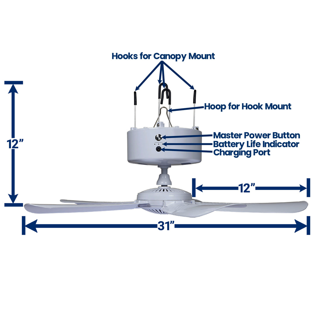 Canopy Breeze© Rechargeable Canopy Fan 4-hr Run Time